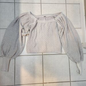 Free People Light Grey Textured Knit Sweater